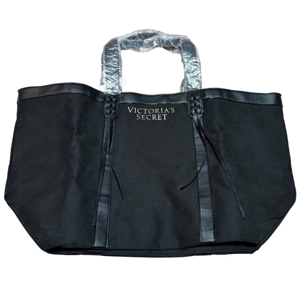 Victoria's Secret Handbags - Victoria's Secret Black‎ Canvas Tote Bag Large – NWT